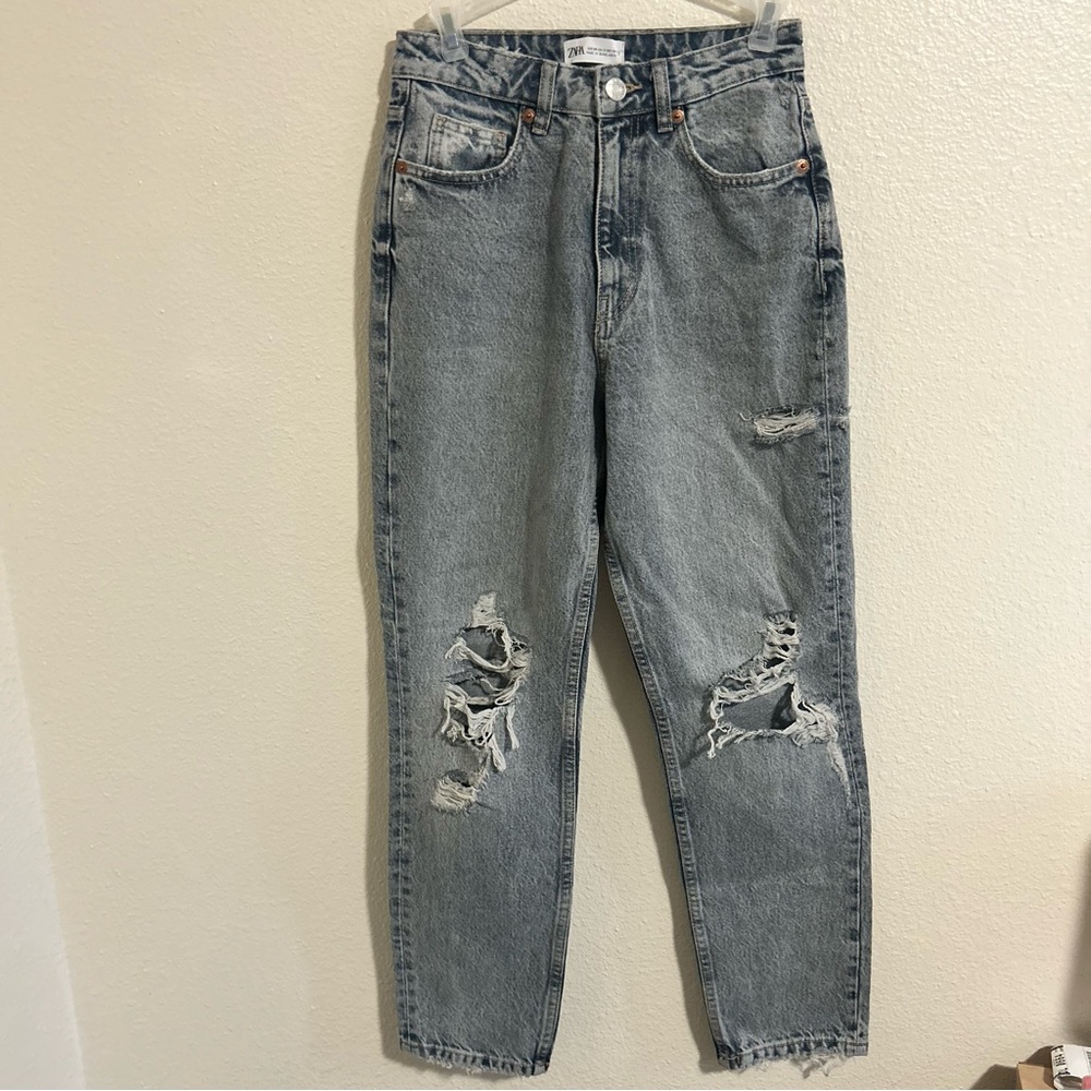 Zara high waisted distressed light wash jeans